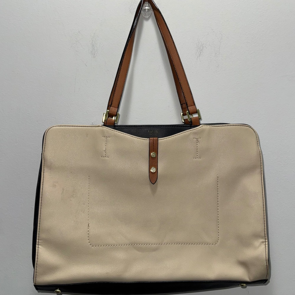 Tutilo New York Laptop Tote Bag Beige Black Brown Colorblock Work Shoulder Bag